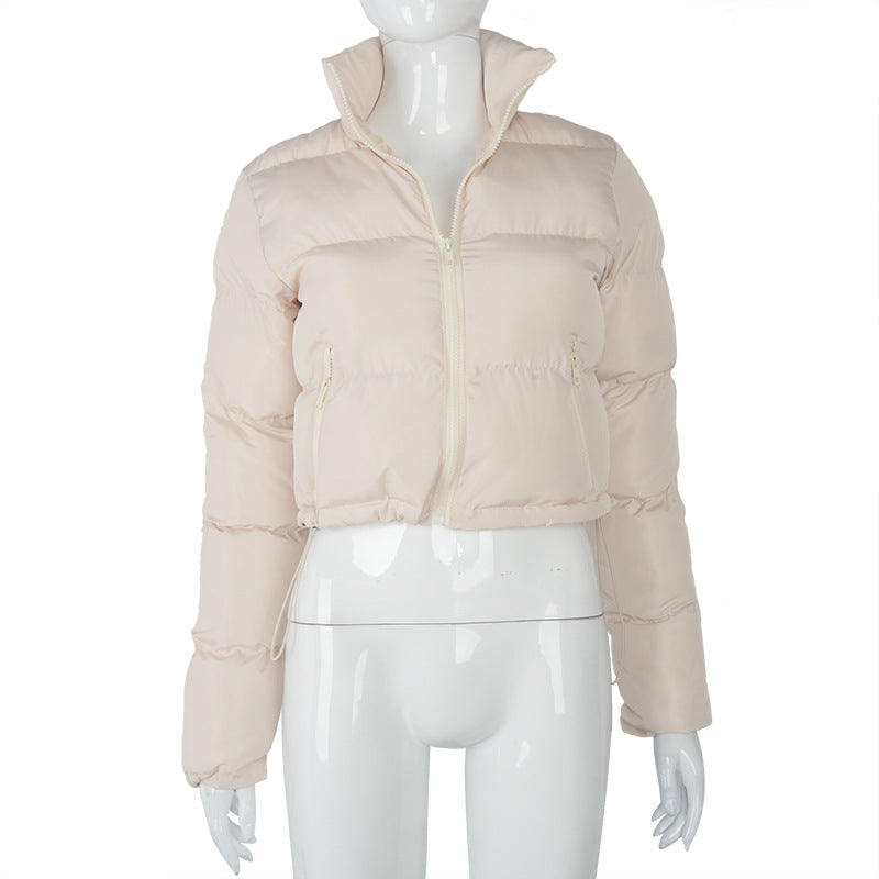 Fashion Short Coat Winter Warm Long-sleeved Stand Collar Zipper Bread Cotton