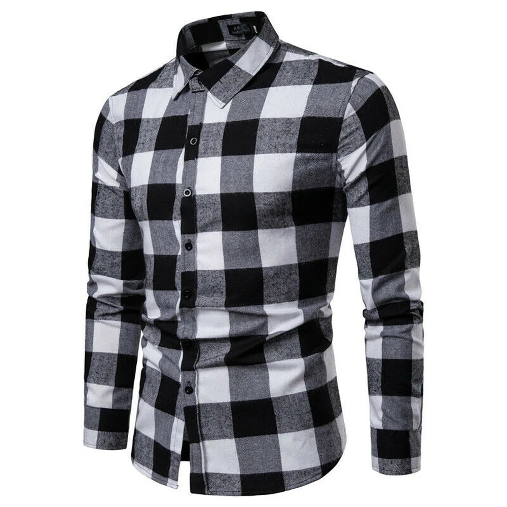 Men's Plaid Long Sleeve Shirts Business Dress Shirt Tops Slim Fit Formal Shirts