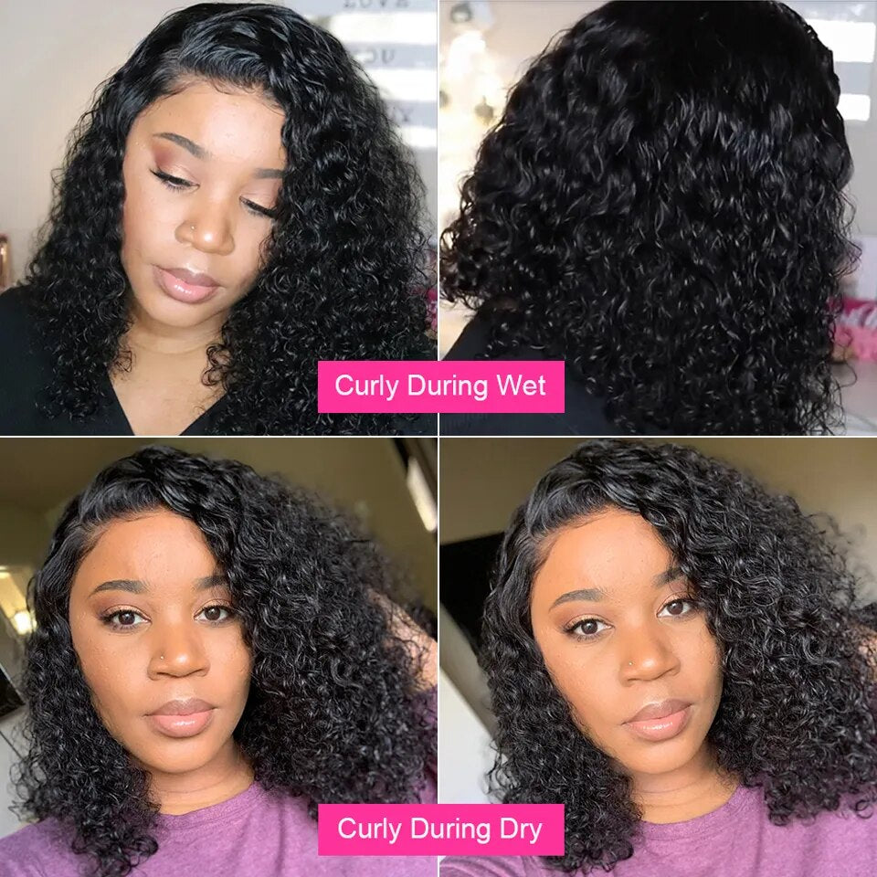 Short Curly Bob Wigs Human Hair Wigs For Women Brazilian Afro Natural Loose Deep Water Wave Transparent Lace Closure Wig On Sale