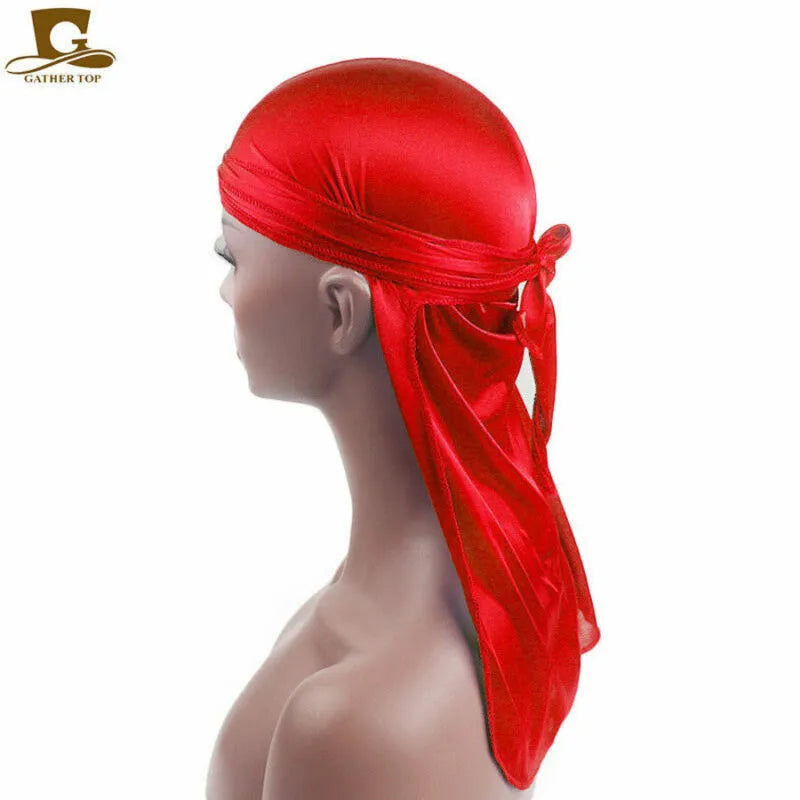Unisex Long Silk Satin Breathable Turban Hat Wigs Durag Biker Headwrap Chemo s