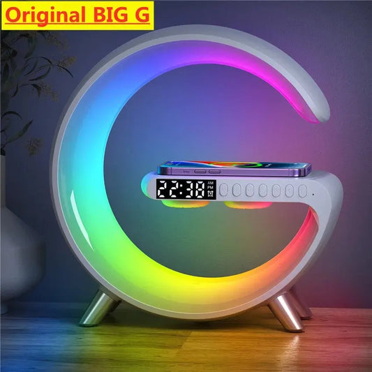 Wireless Charger Stand Alarm Clock Bluetooth Speaker LED Lamp