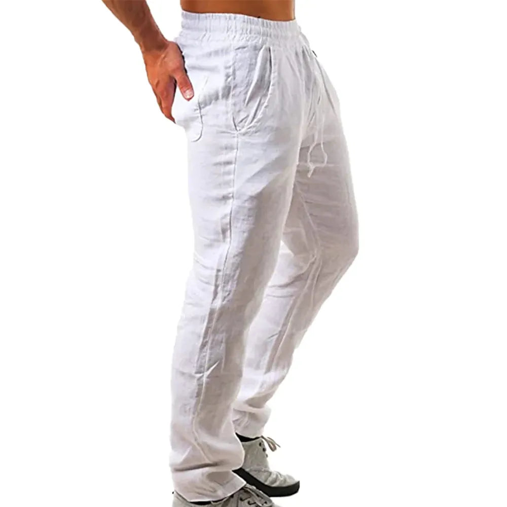 Men's Cotton Linen Pants Male Autumn New Breathable Solid