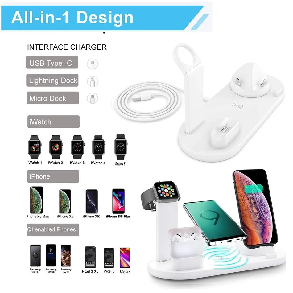 5 In 1 Wireless Charger Stand Pad For iPhone 14 13 12 11X8 Apple Watch Airpods