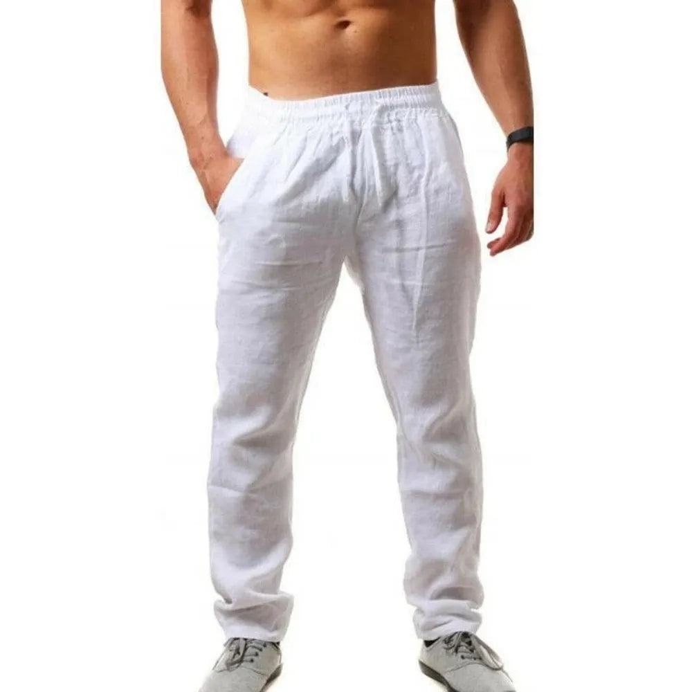 Men's Cotton Linen Pants Male Autumn New Breathable Solid