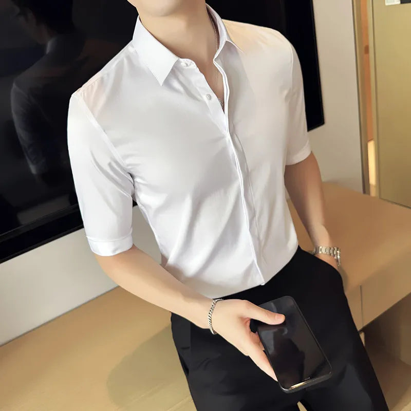 Top Quality Summer Ice Silk Half Sleeve Business Casual Shirts For Men
