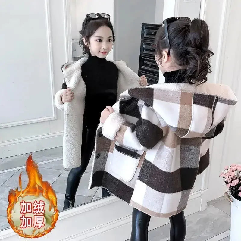 Fashion Woolen Long Coat Children Clothing 4-12Y