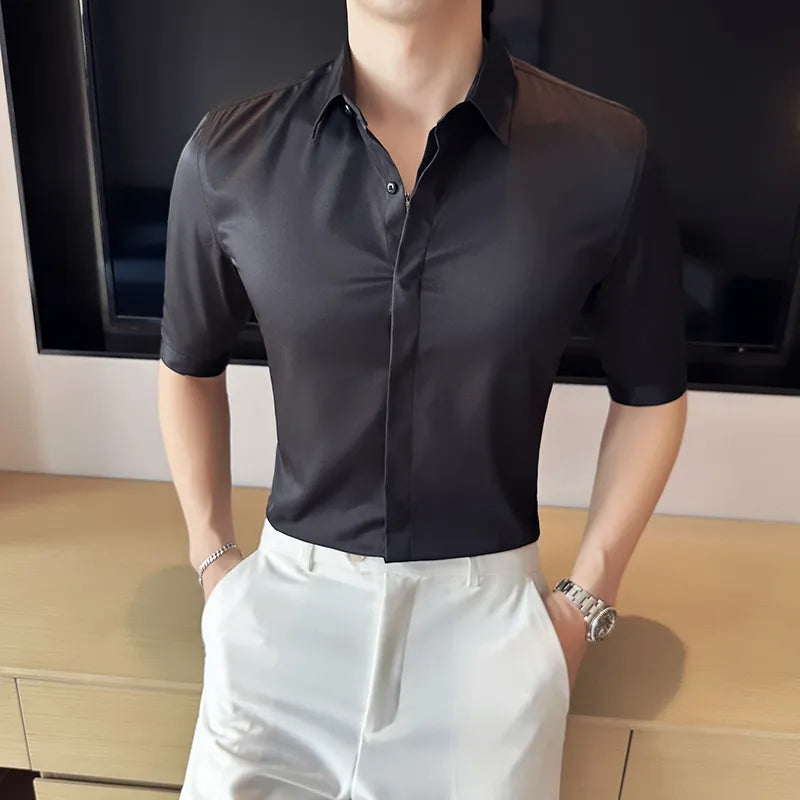 Top Quality Summer Ice Silk Half Sleeve Business Casual Shirts For Men