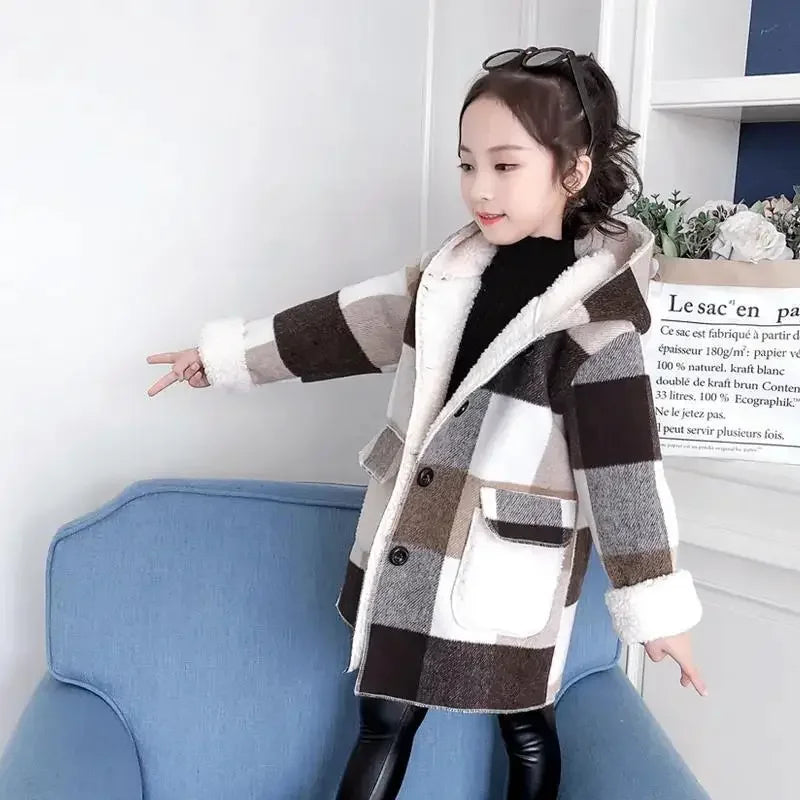 Fashion Woolen Long Coat Children Clothing 4-12Y