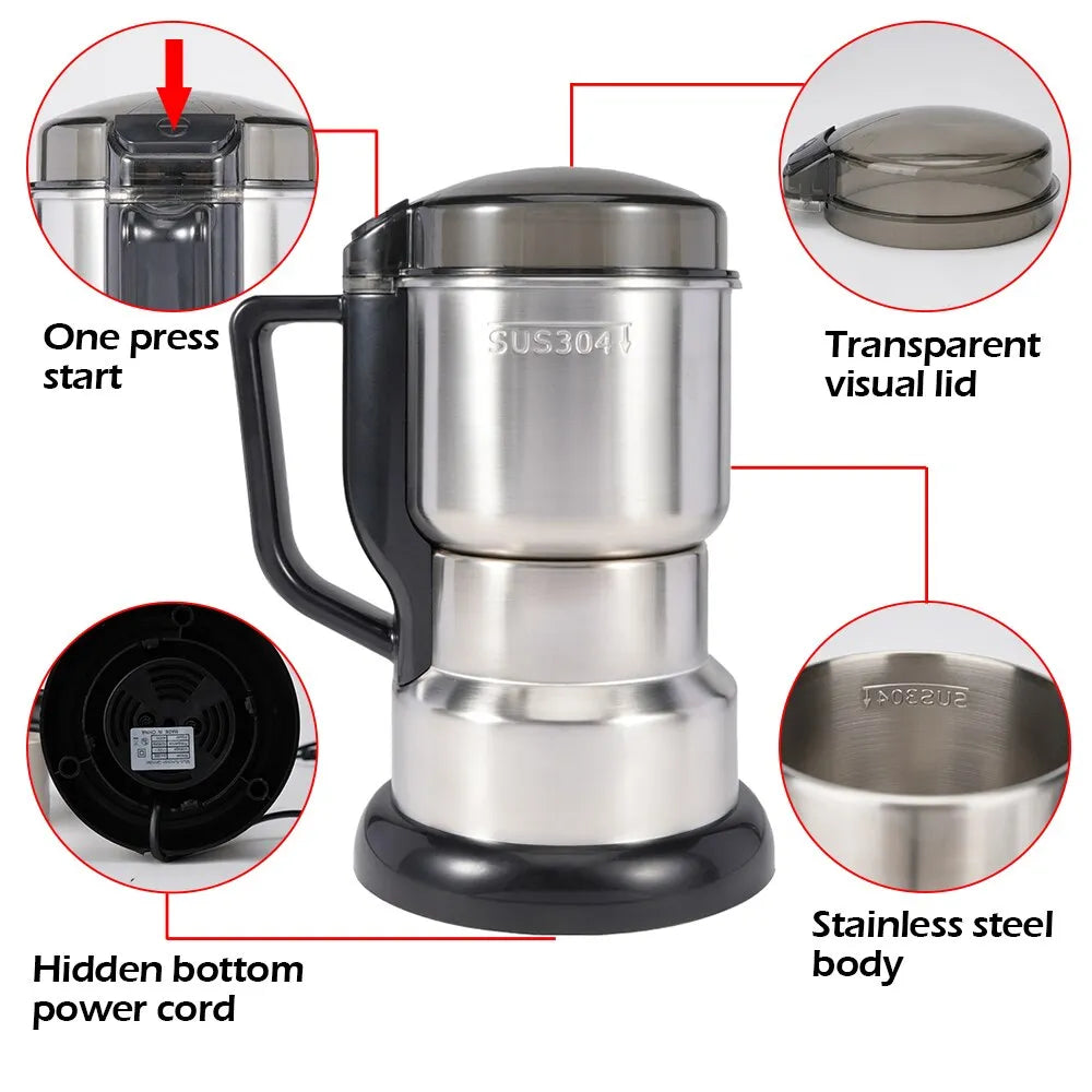 High Power Electric Coffee Grinder Kitchen Cereal Nuts Beans Spices Grains Grinder