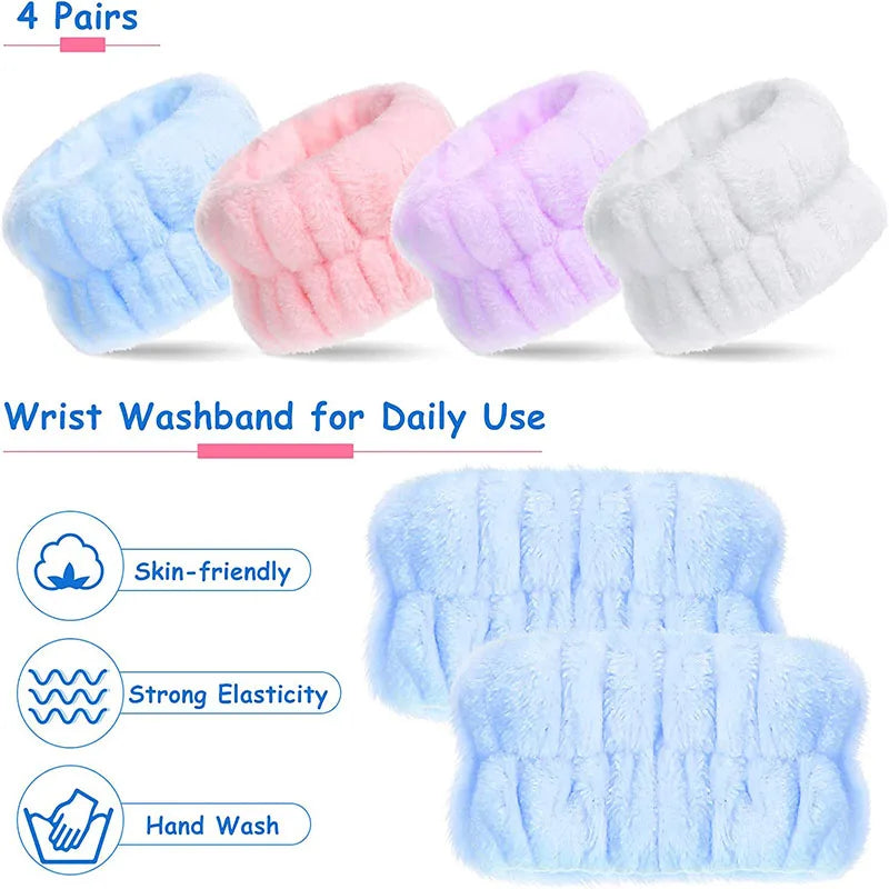 4 Pairs Wrist Spa Washband Microfiber Wrist Wash