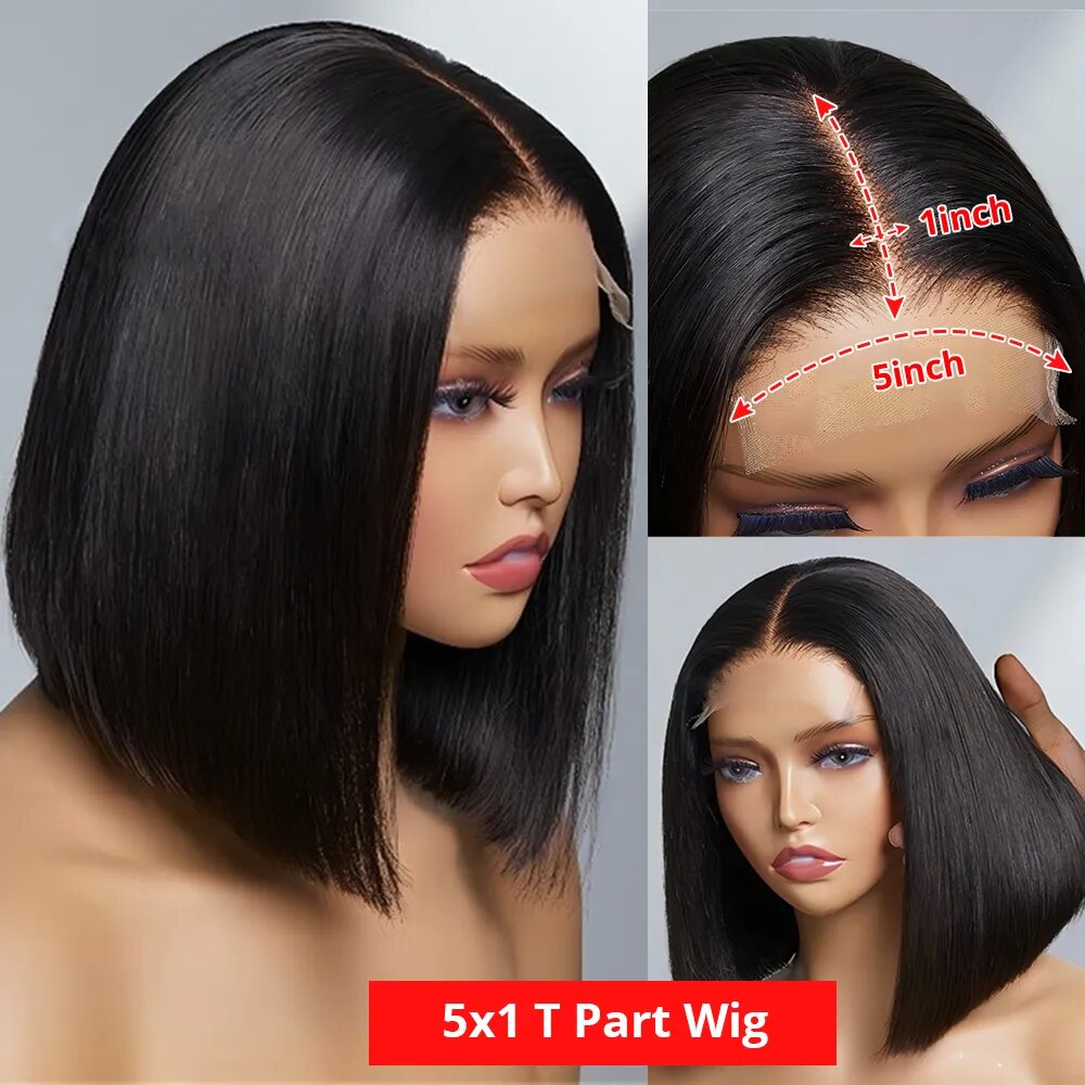 Short Straight Bob Wig Brazilian Human Hair Wigs Transparent 5x1 T