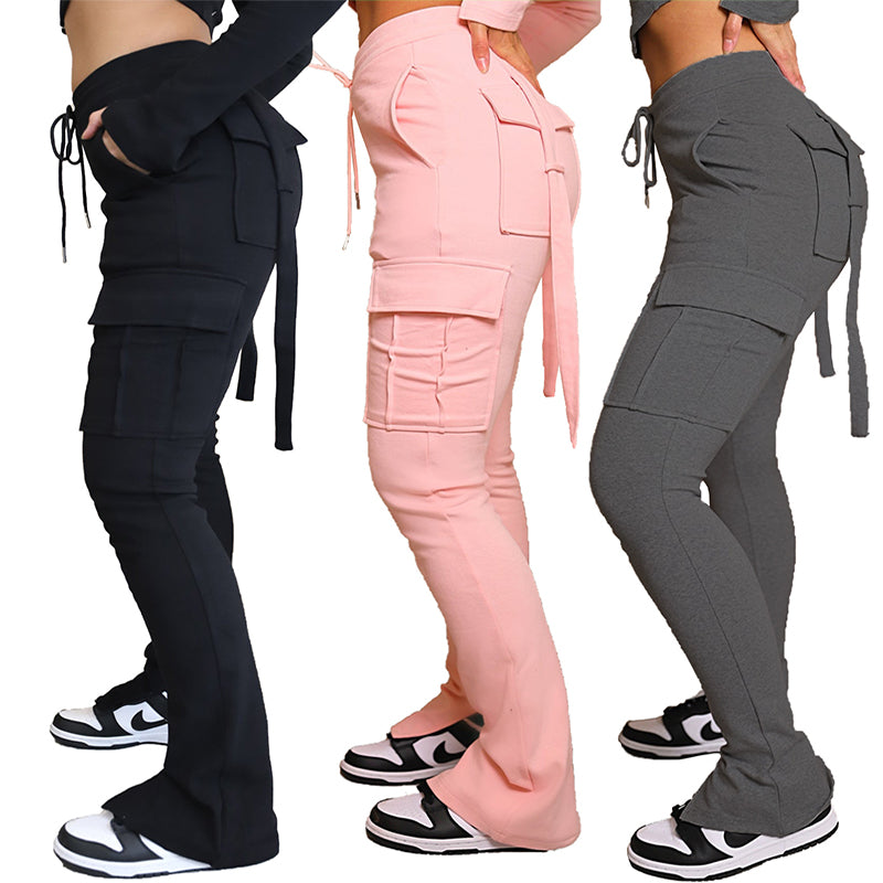 Cargo Pants With Pockets High Waist Drawstring Wide