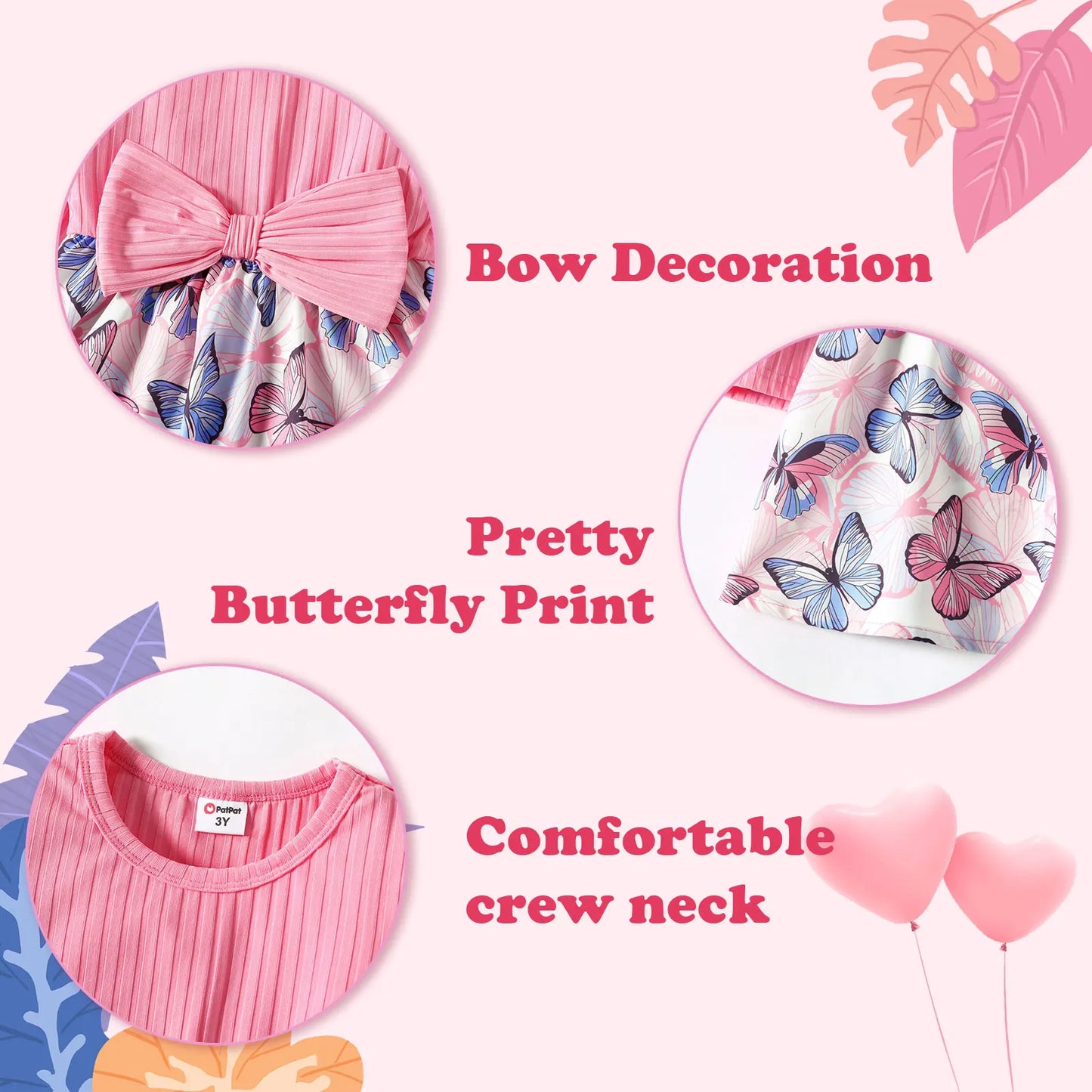 PatPat Toddler Girl Dress Ribbed Bowknot Design Floral