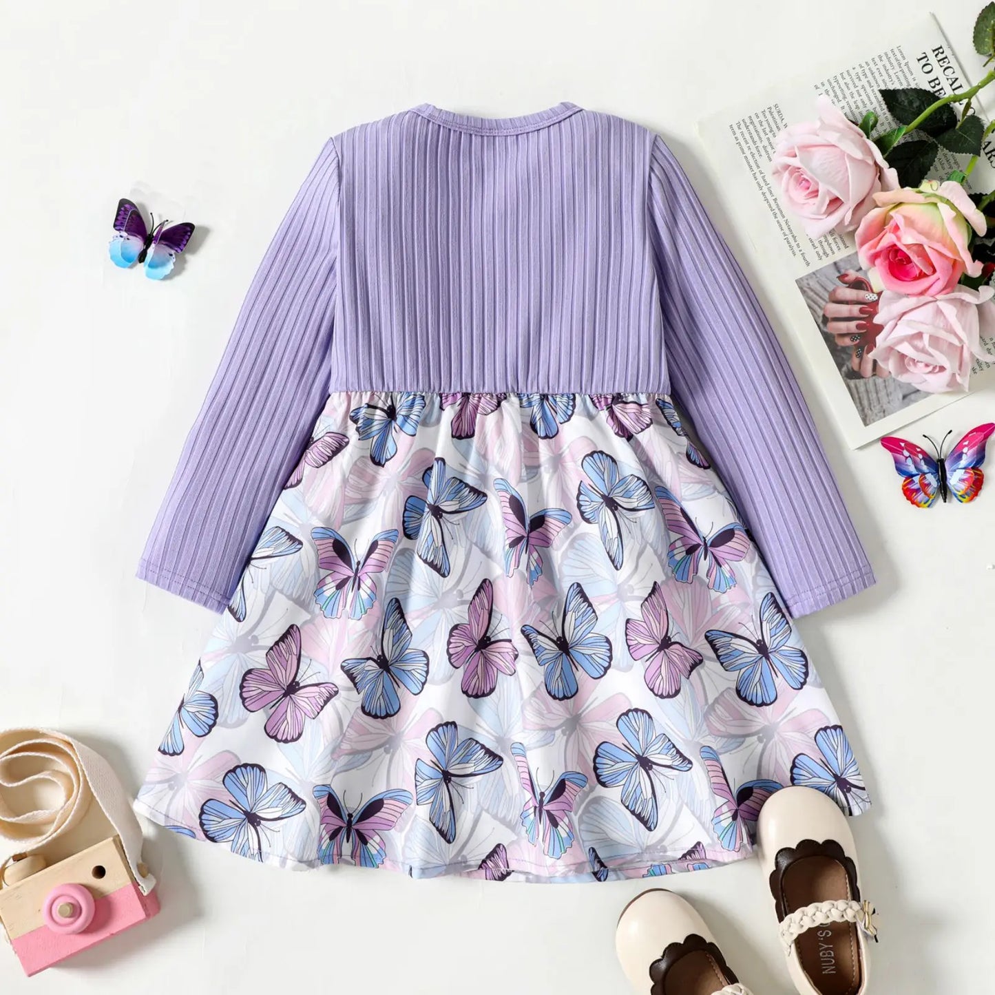 PatPat Toddler Girl Dress Ribbed Bowknot Design Floral