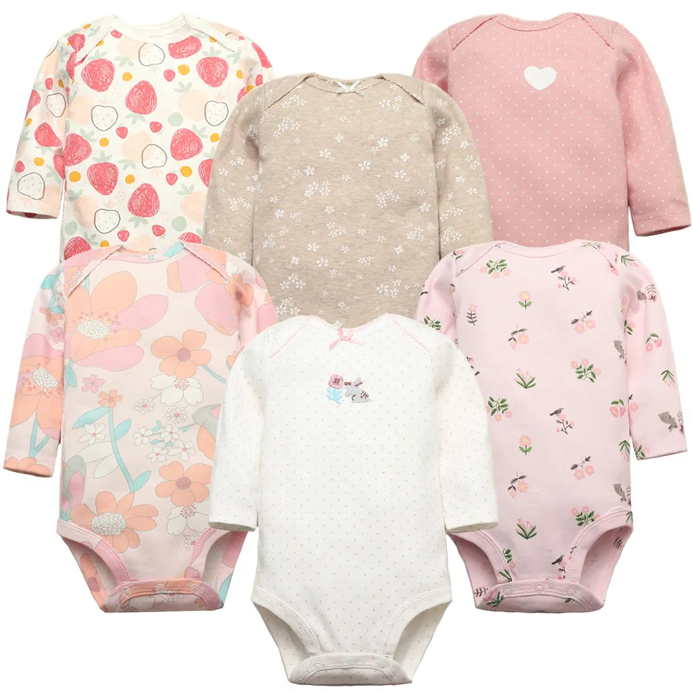 6 PCS/Lot Baby Boys Girls Bodysuit Long Sleeve 100% Cotton