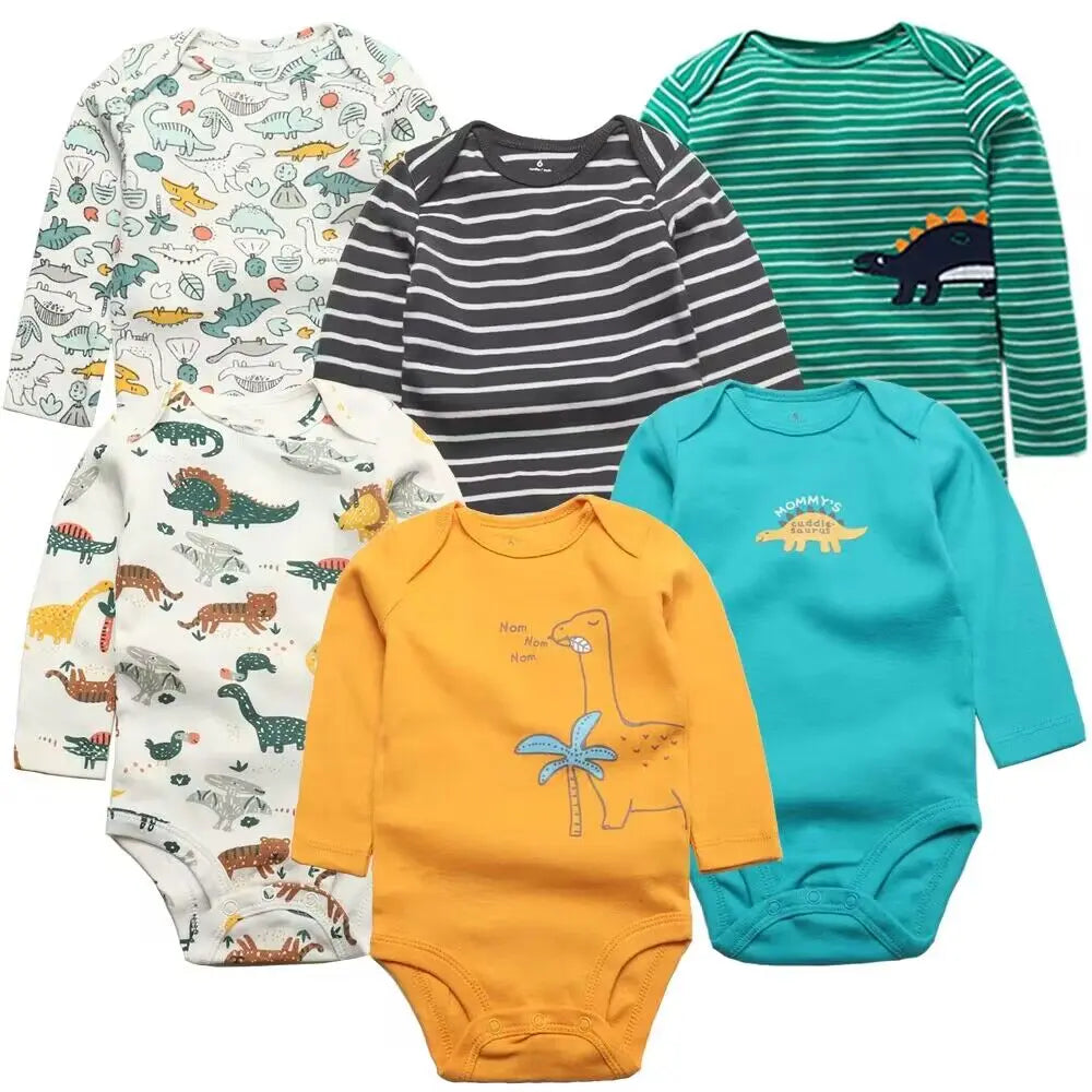 6 PCS/Lot Baby Boys Girls Bodysuit Long Sleeve 100% Cotton