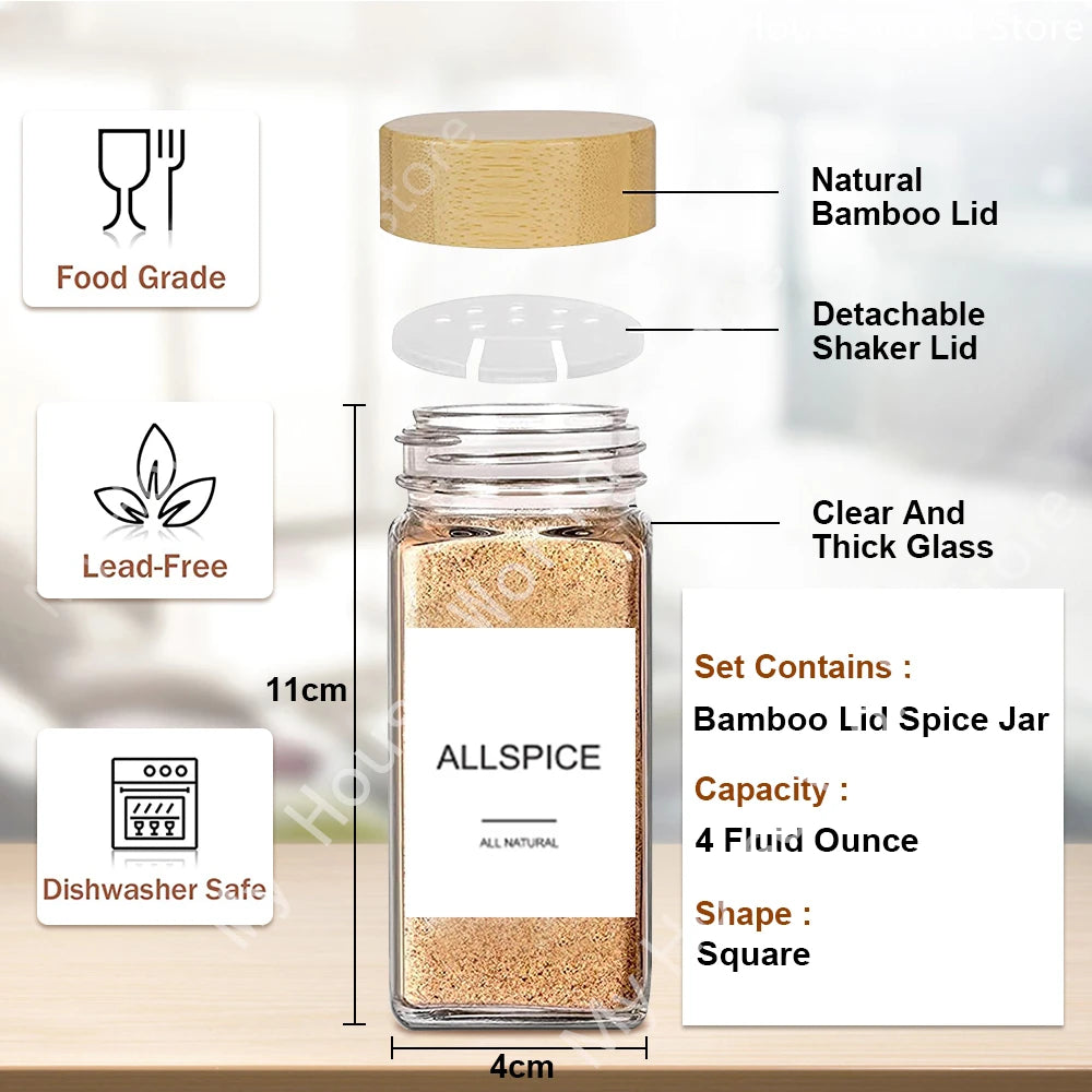 Glass Spice Jars with Bamboo Lid Spice Seasoning