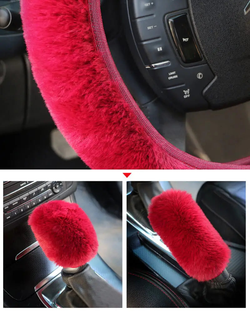 3PCS Set Soft Furry Polyester Women Car Accessories All Season