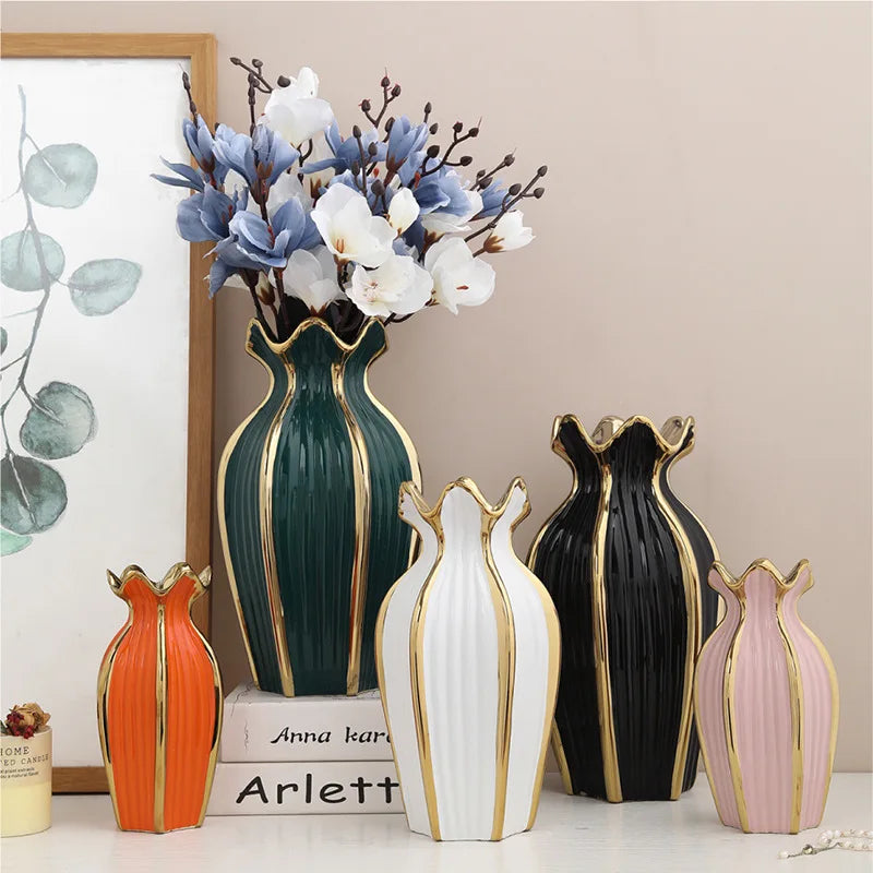 Simple Nordic ceramic vase modern electroplating ornaments creative light